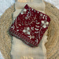 Beautiful soft viscous georgette saree with zari checks weaving and maroon beads work blouse piece