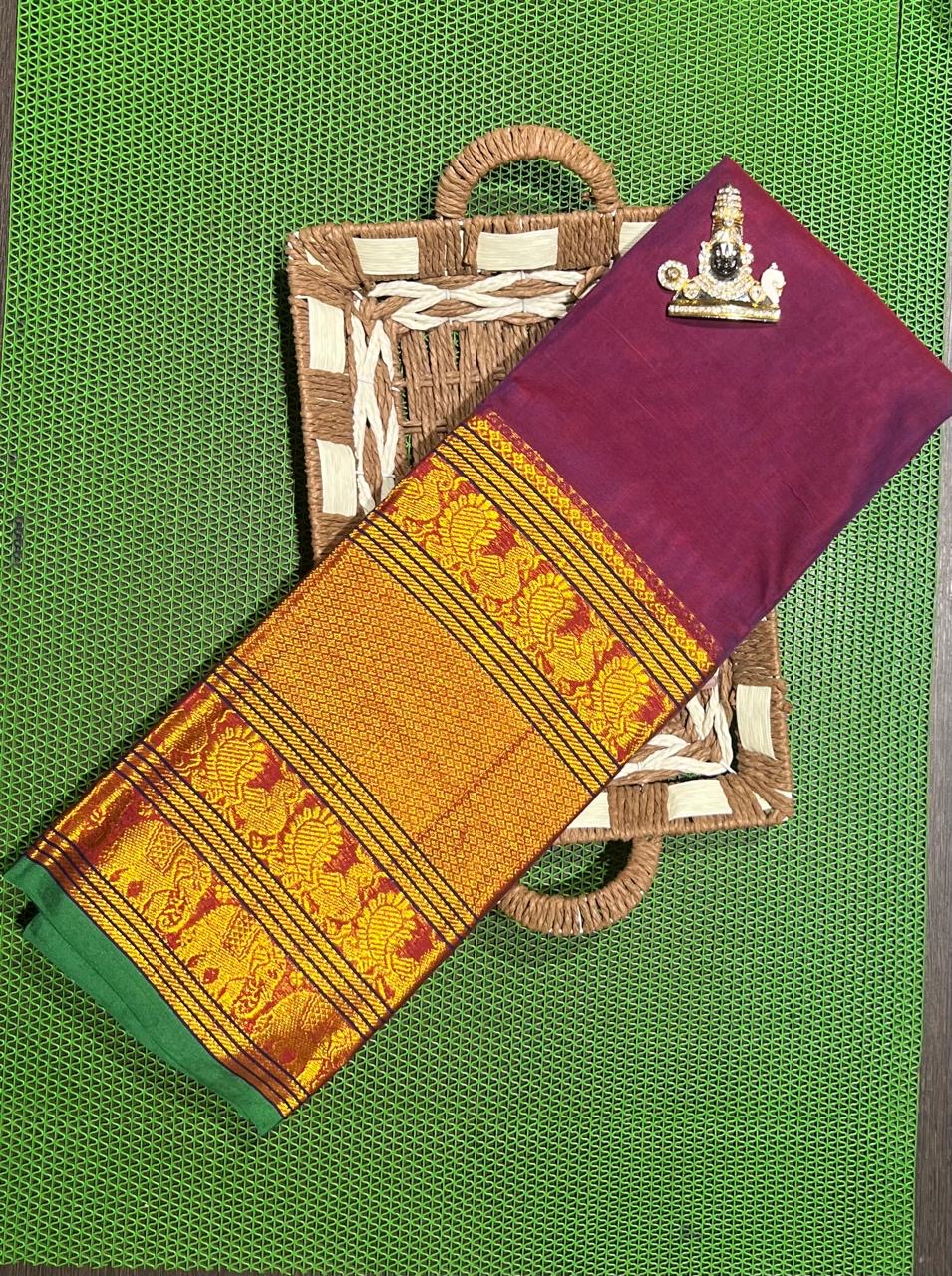 Aranya handwoven big border Narayanpet cotton sarees