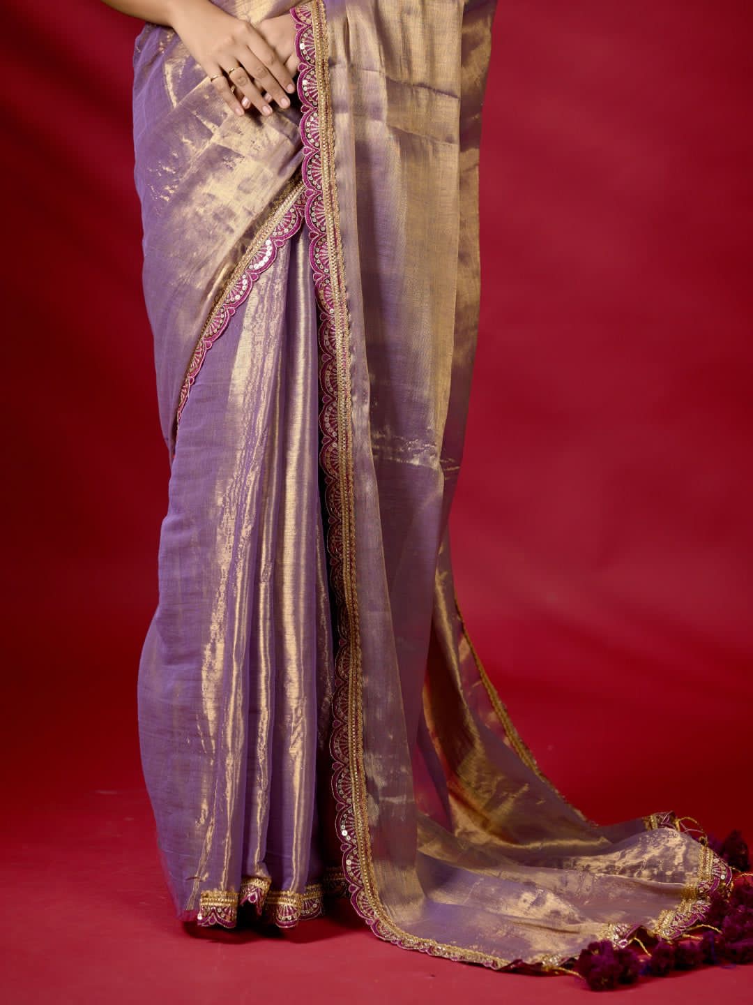Mul tissue saree with lace border - 3