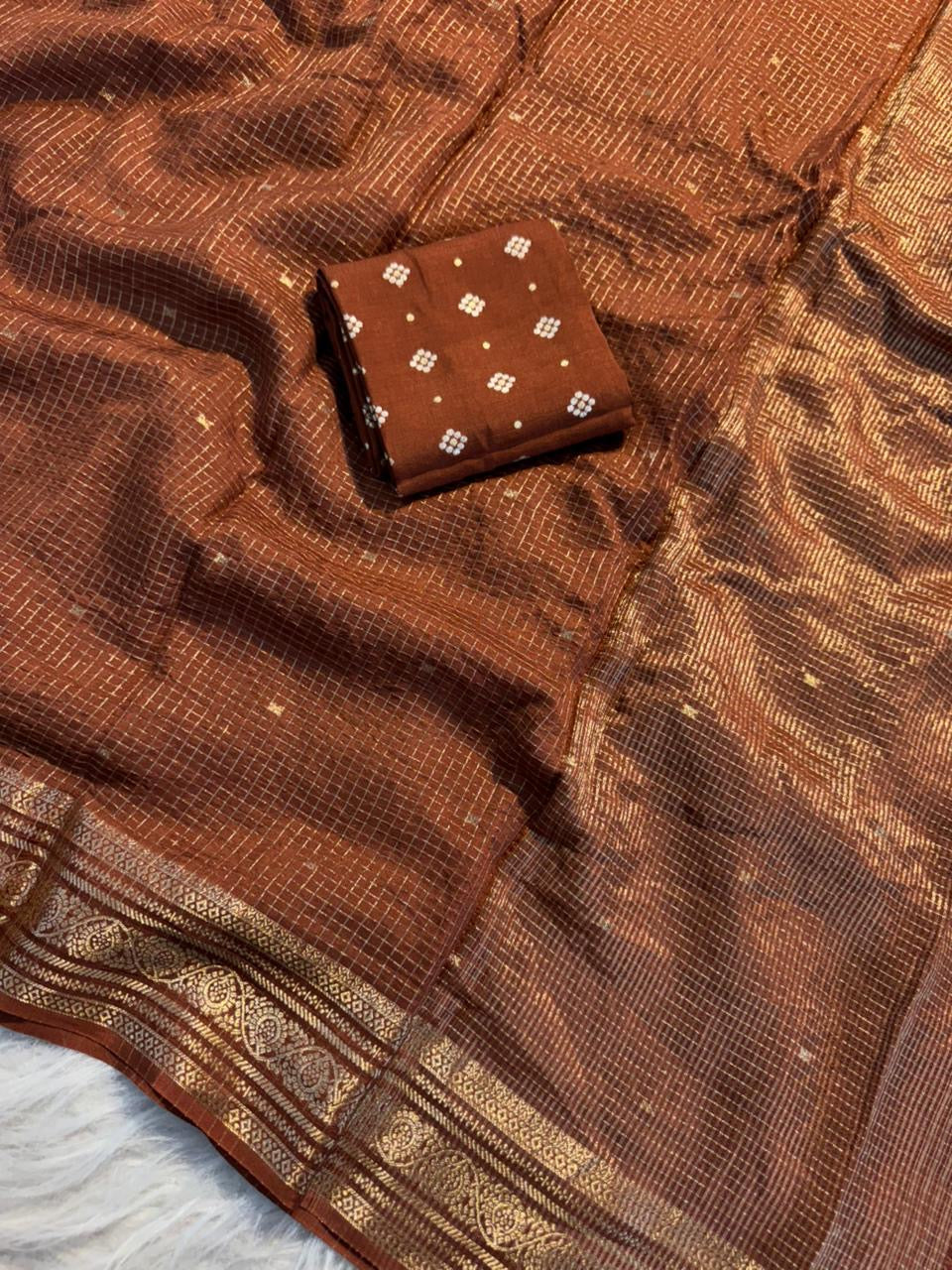Beautiful russian viscous silk saree with checks