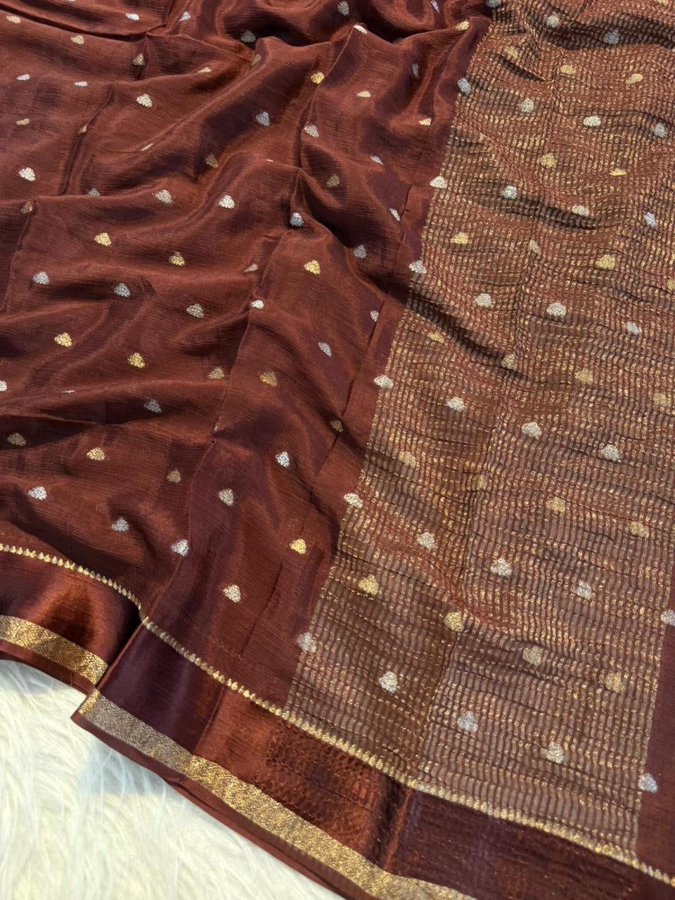 Soft viscous crushed chinon silk saree