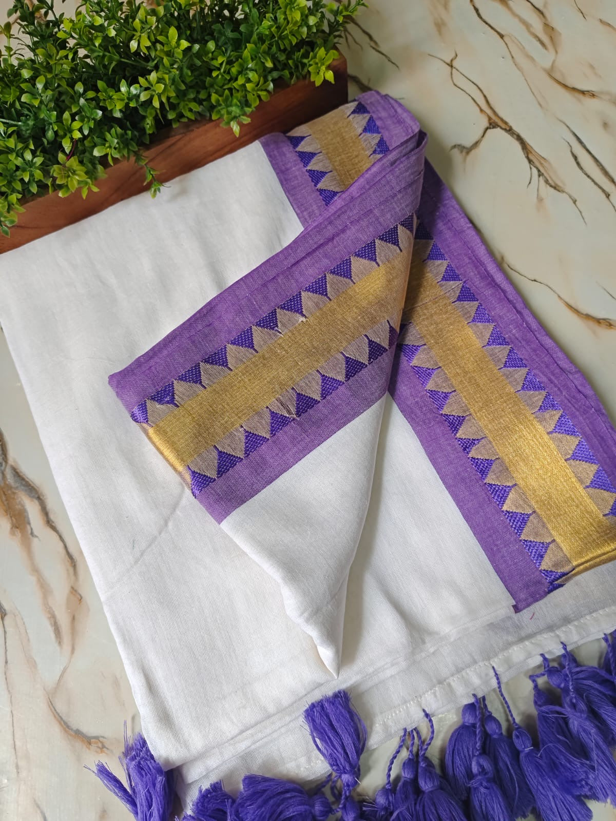 Pure authentic mul cotton saree with multicolor temple border