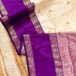 Beautiful semi kanjivaram soft silk woven saree - offwhite purple