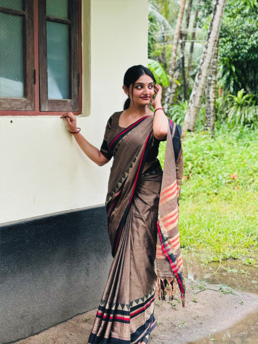 Madhubani bengal cotton saree with temple weavings