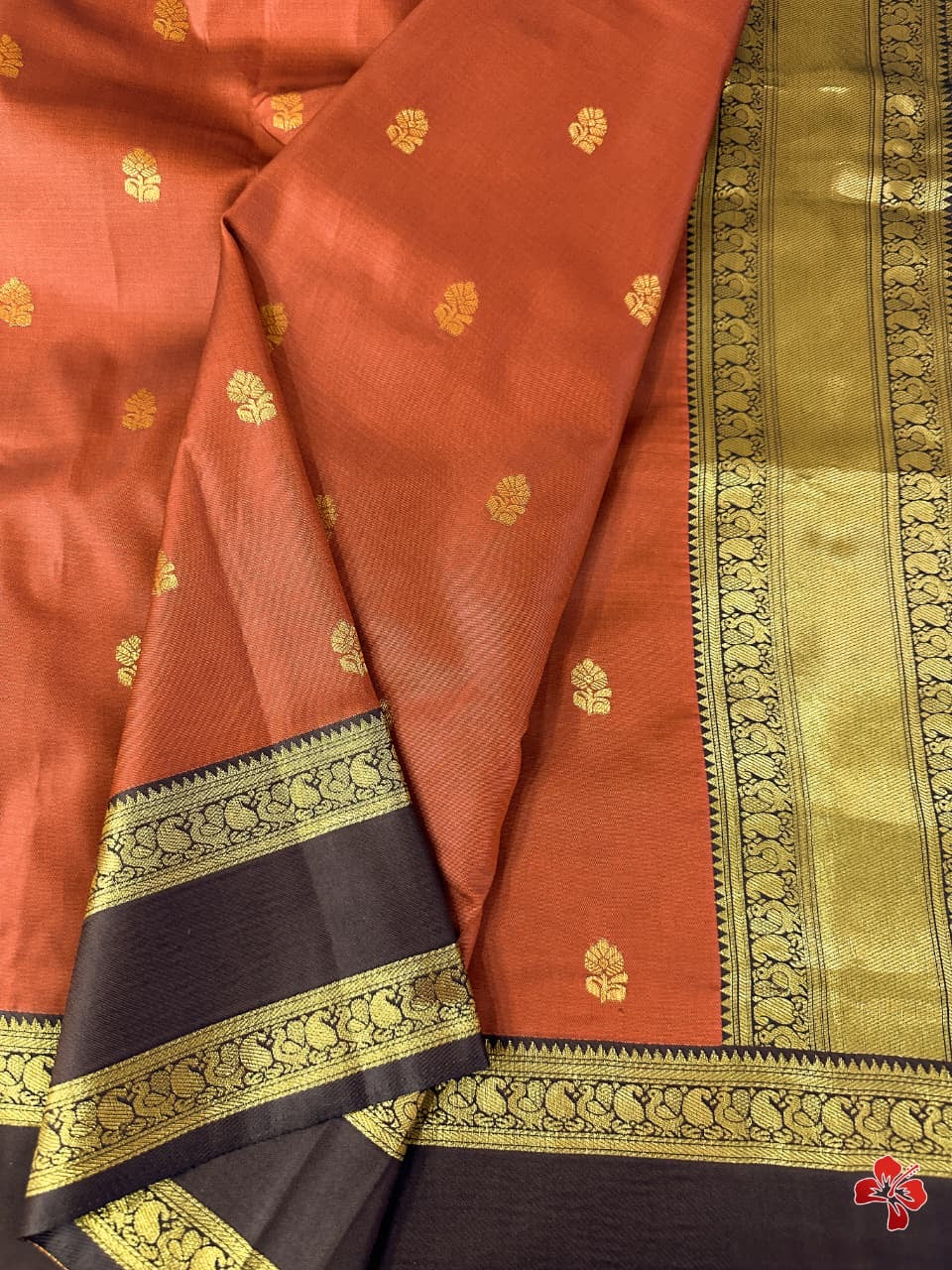 Beautiful rust orange semi silk saree