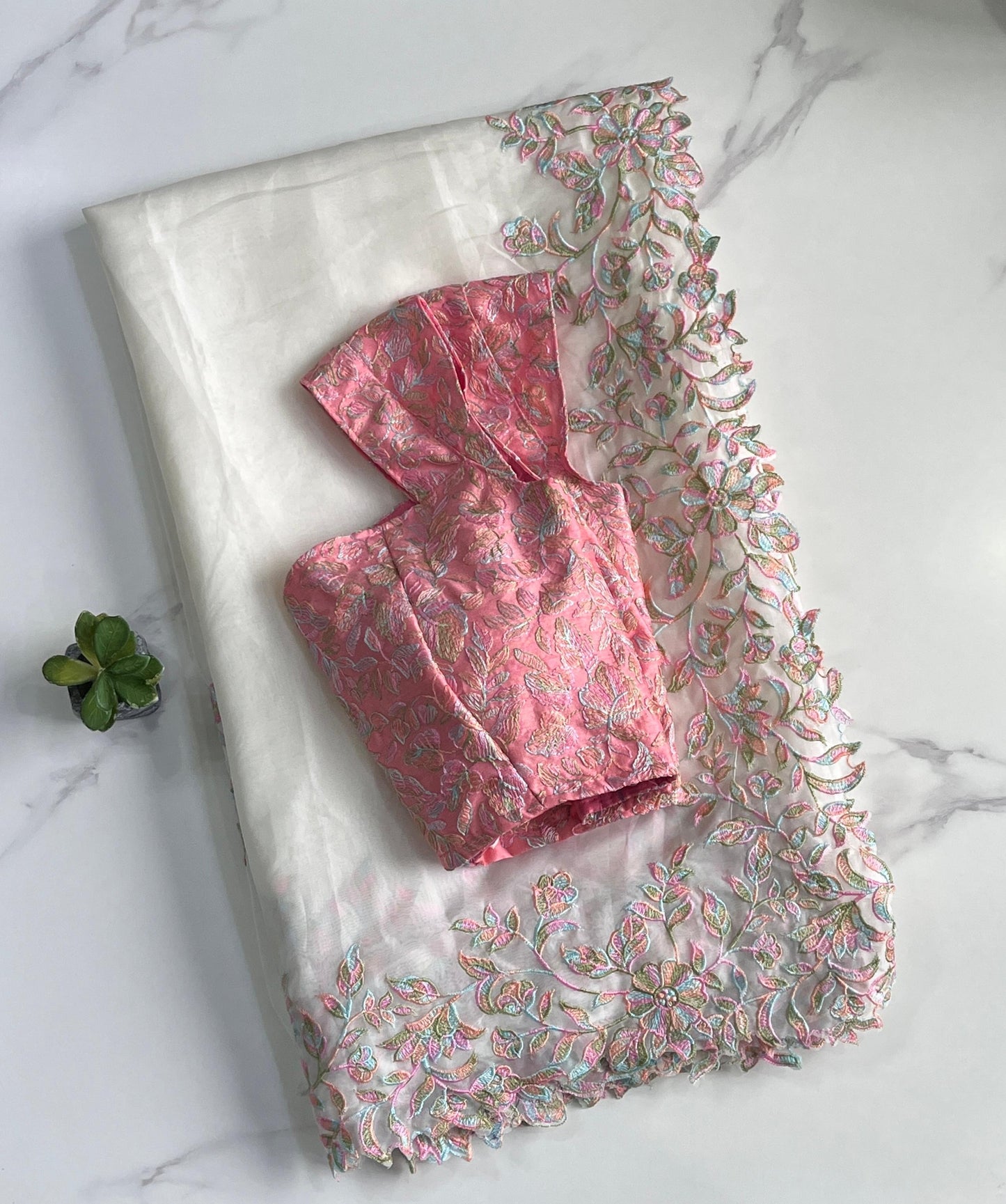 Soft Tabby silk with multi shaded embroidery