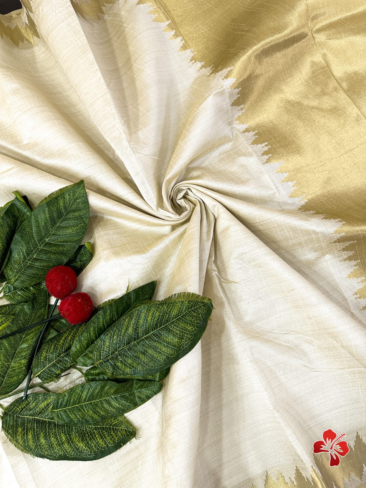 Semi tussar silk with zari border - ecg