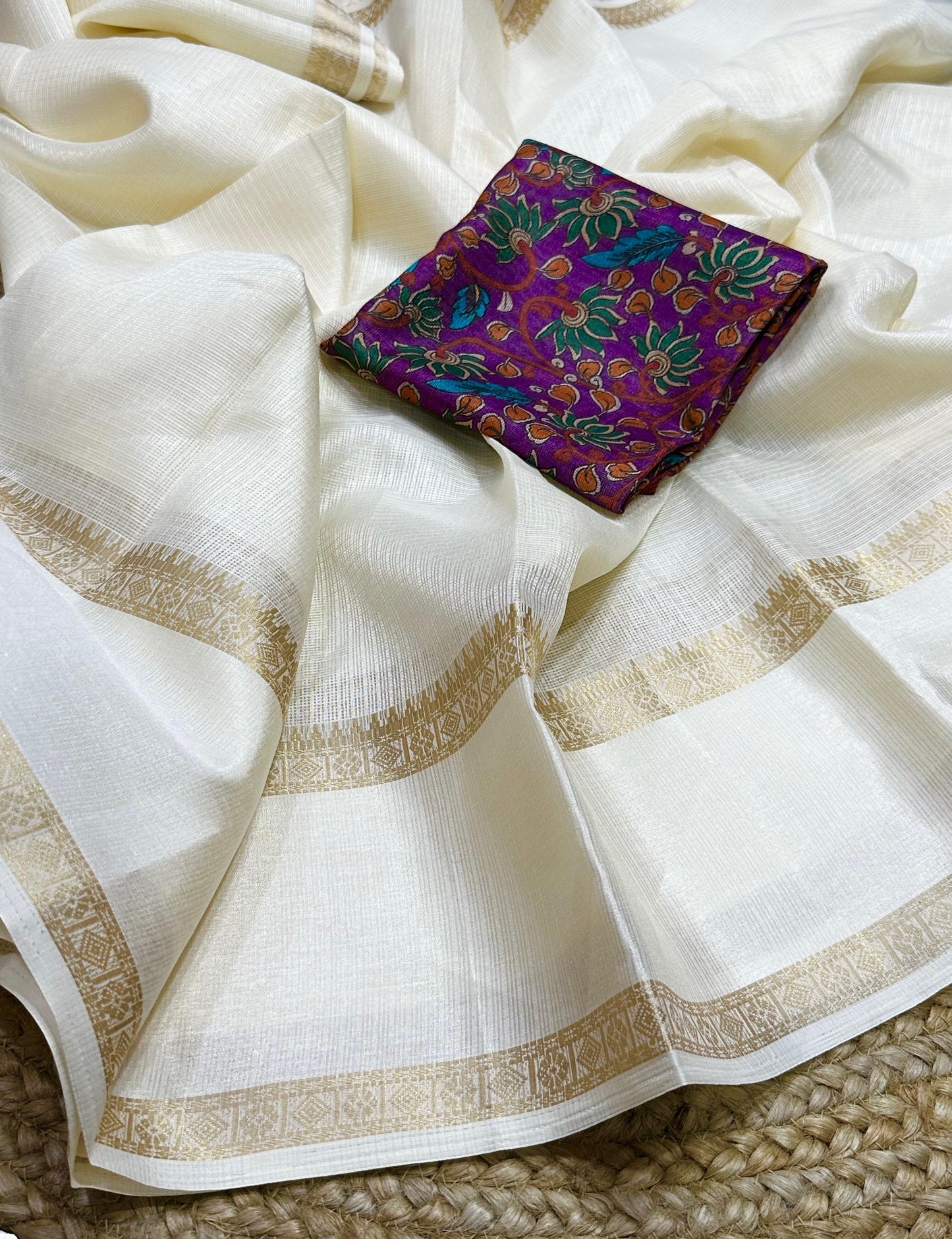 Kota checks saree with kalamkari blouse