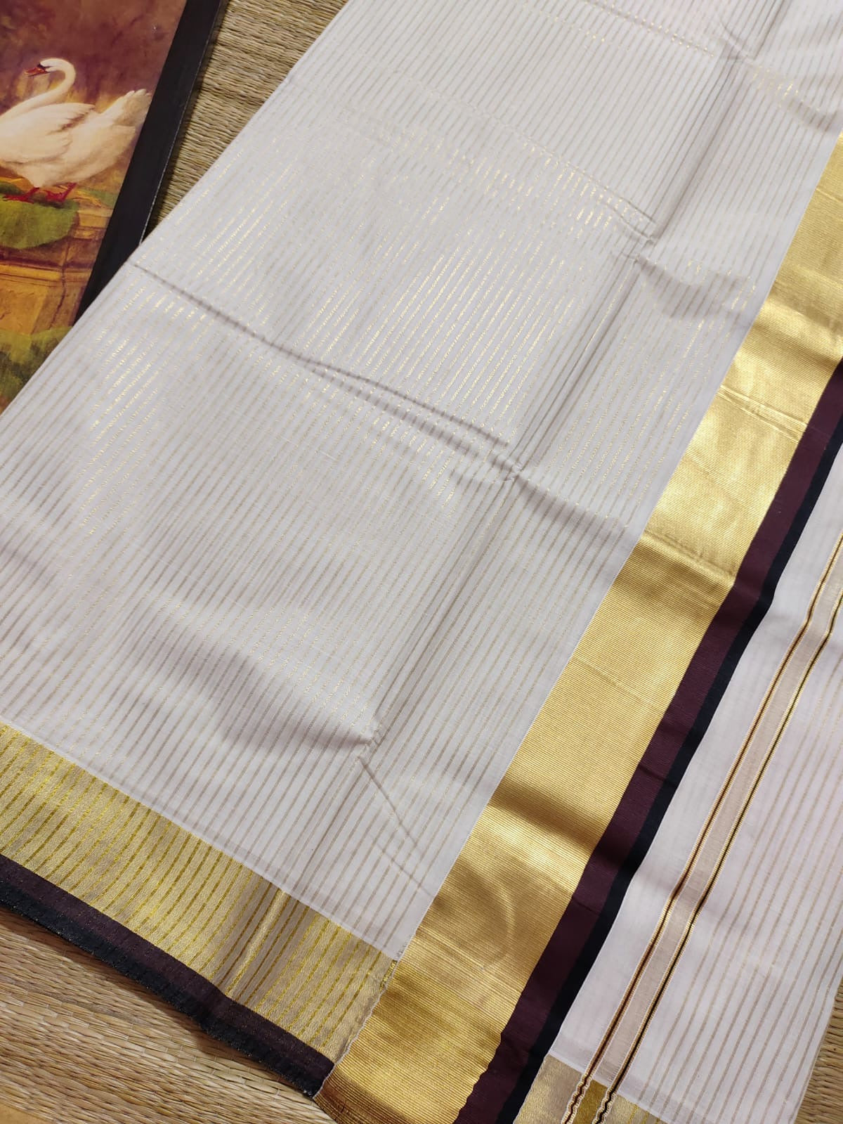 Kerala cotton Zari striped saree