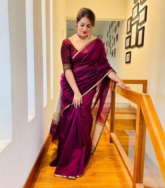Pure Maheshwari Silk cotton with small border