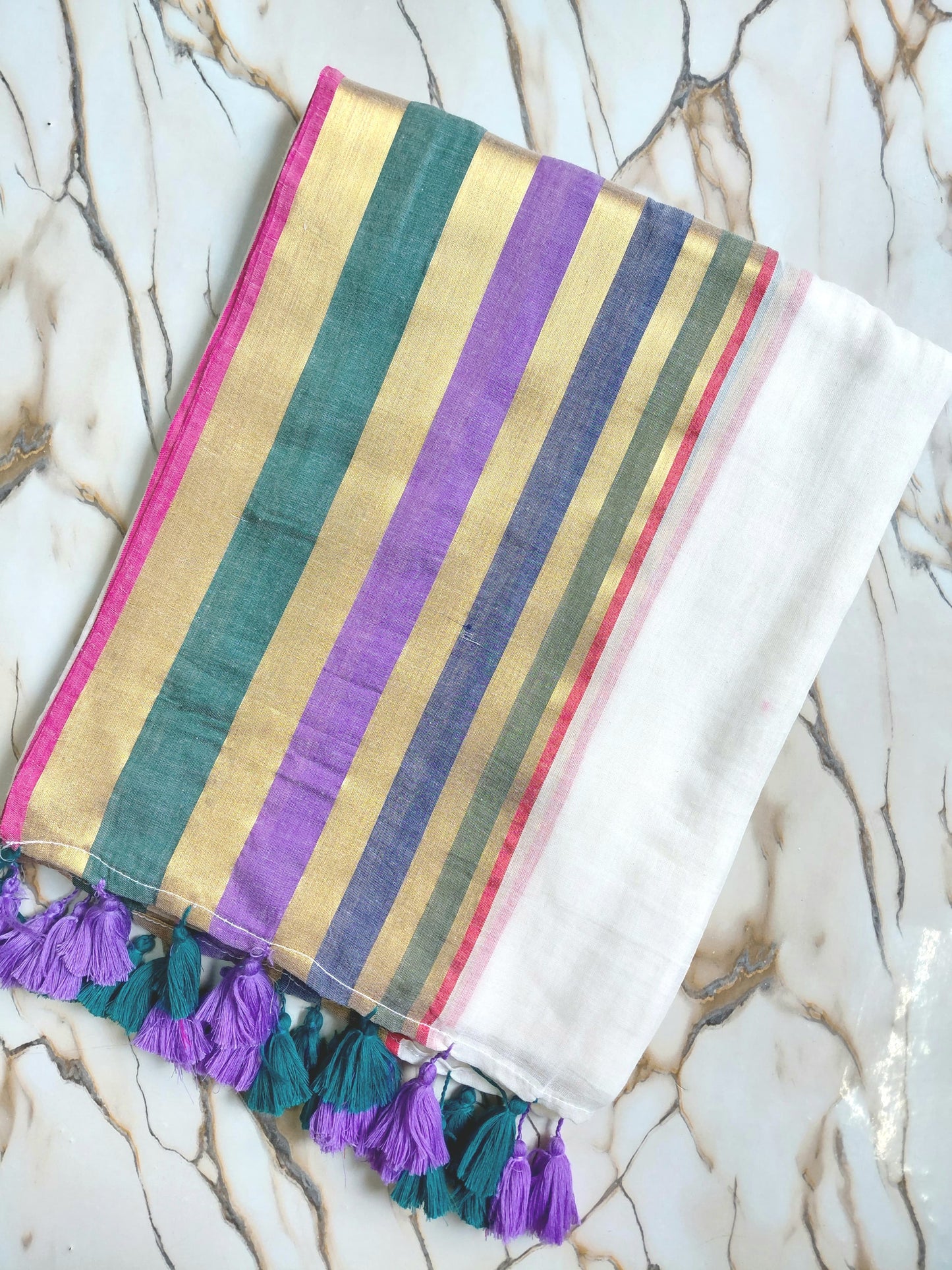 Pure authentic mul cotton saree with multi color border