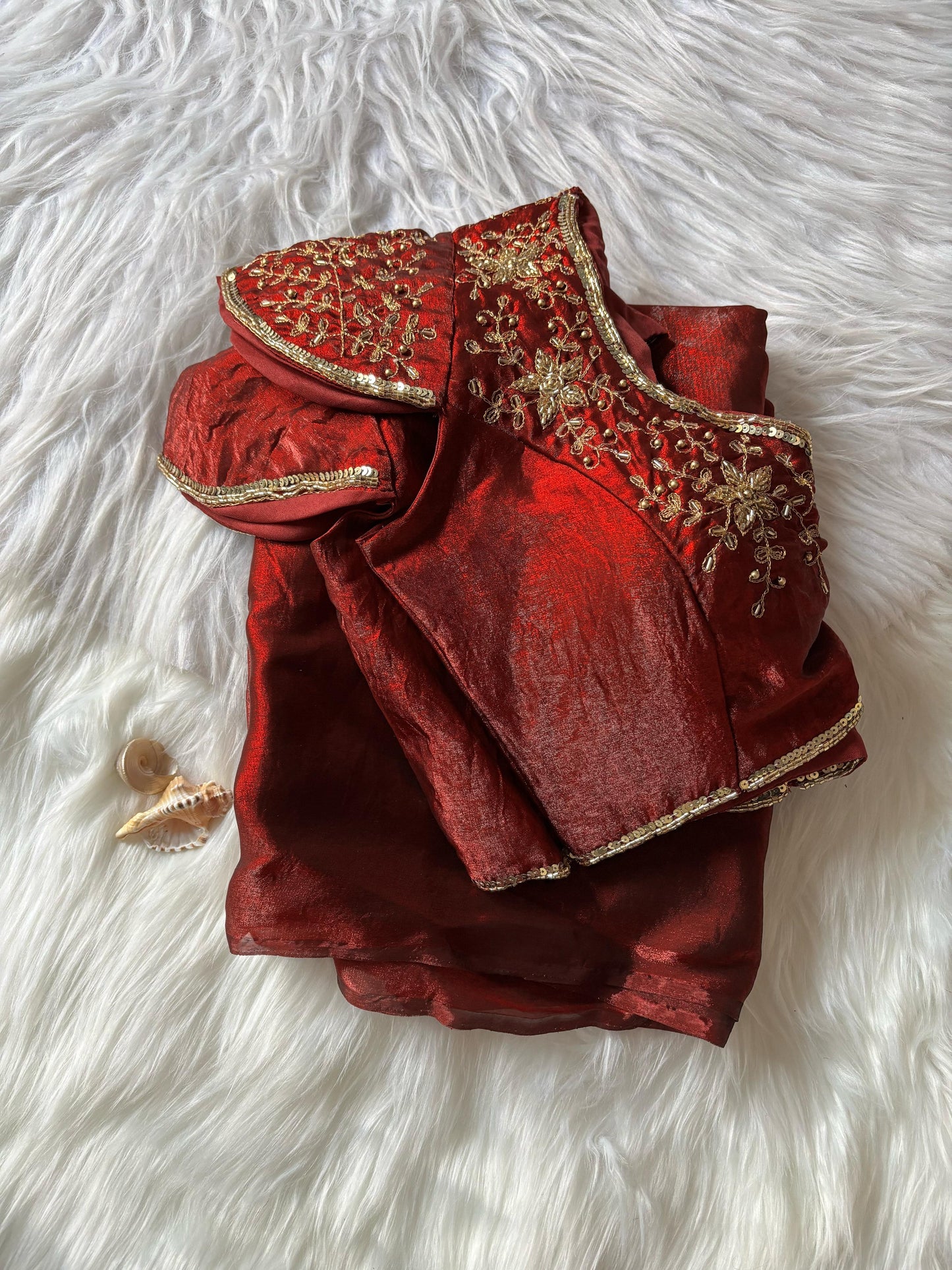 Space silk saree with unstitched handwork blouse