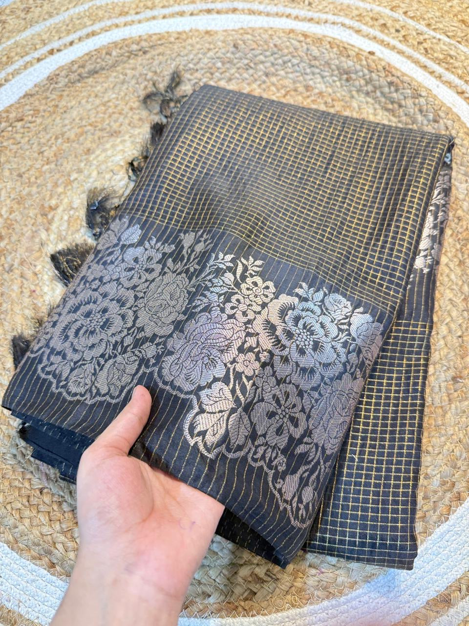Semi katan sarees with zari checks