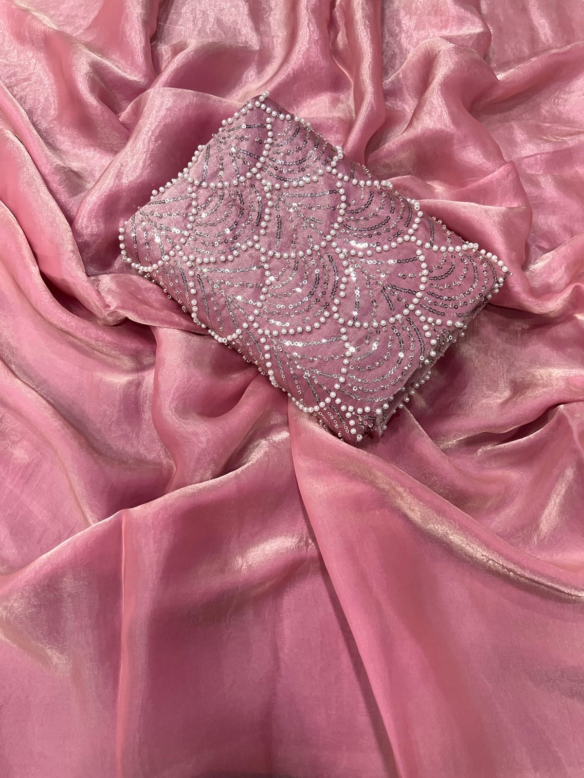 Space silk saree with handwork blouse