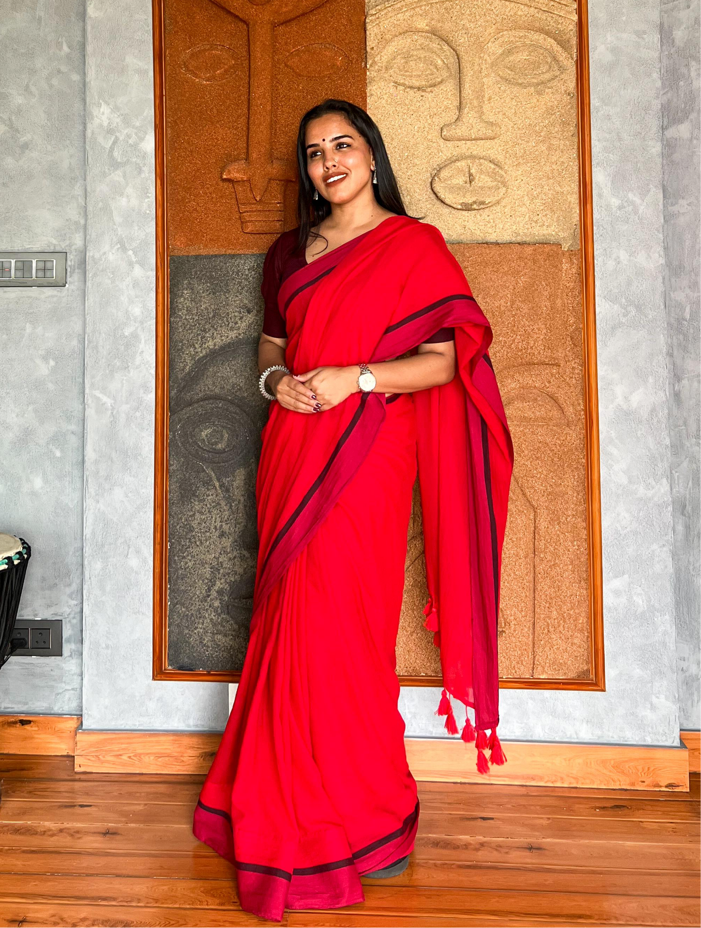 Soft Mul cotton saree - Red