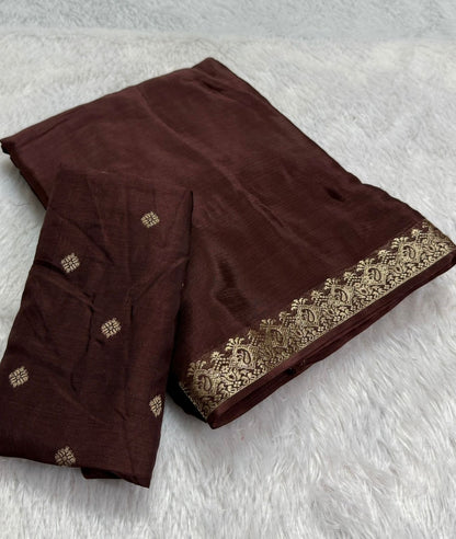 Beautiful viscous chinon saree with zari weaving border and viscous butta blouse