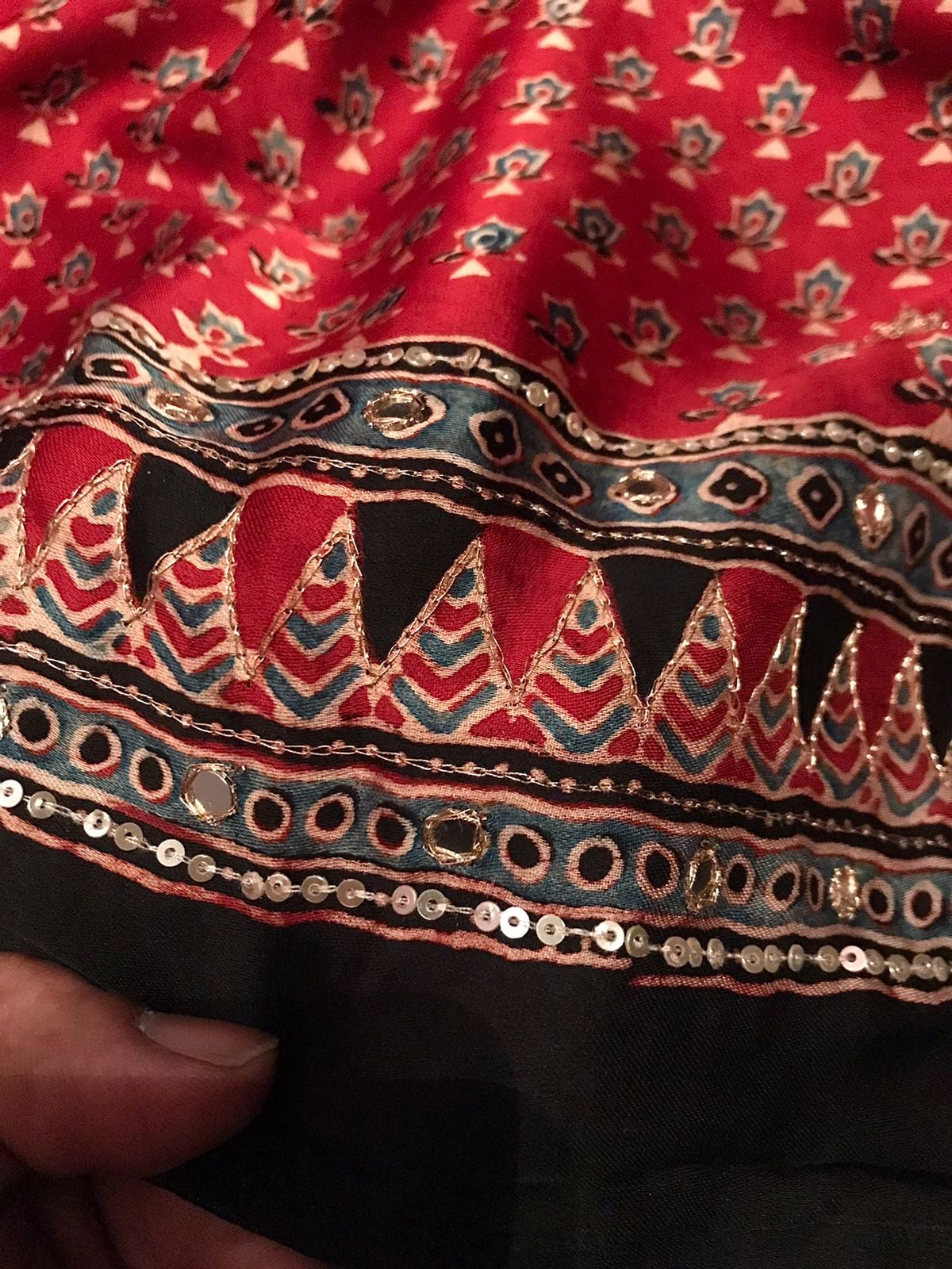 Pure Handblock ajrakh print mirror work modal silk saree (Prebooking 35 days)