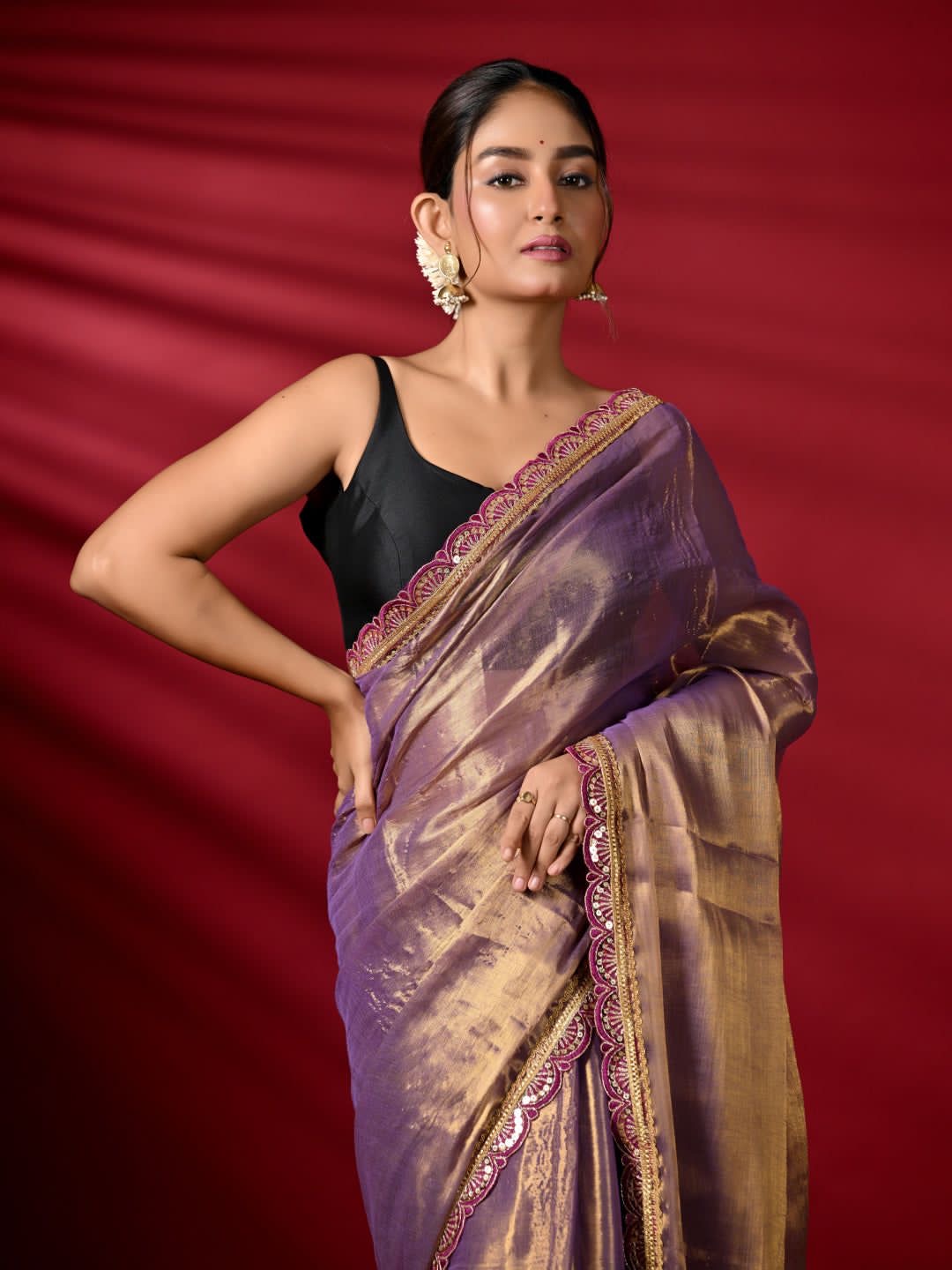 Mul tissue saree with lace border - 3