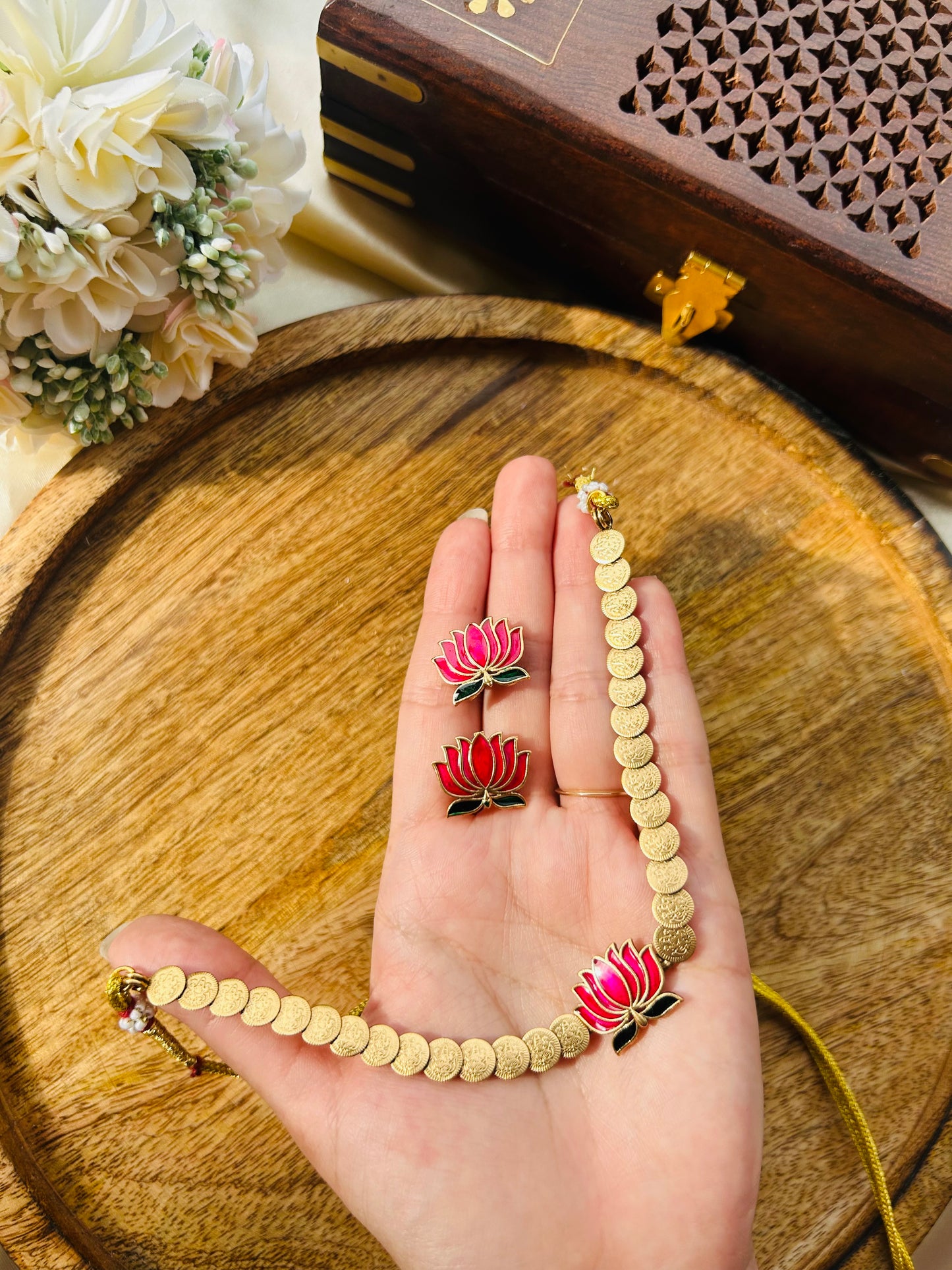 Beautiful Lotus coin necklace - Pink