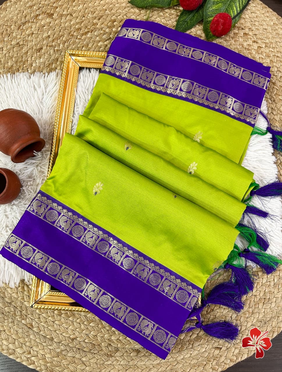 Beautiful semi kanjivaram soft silk saree - green purple