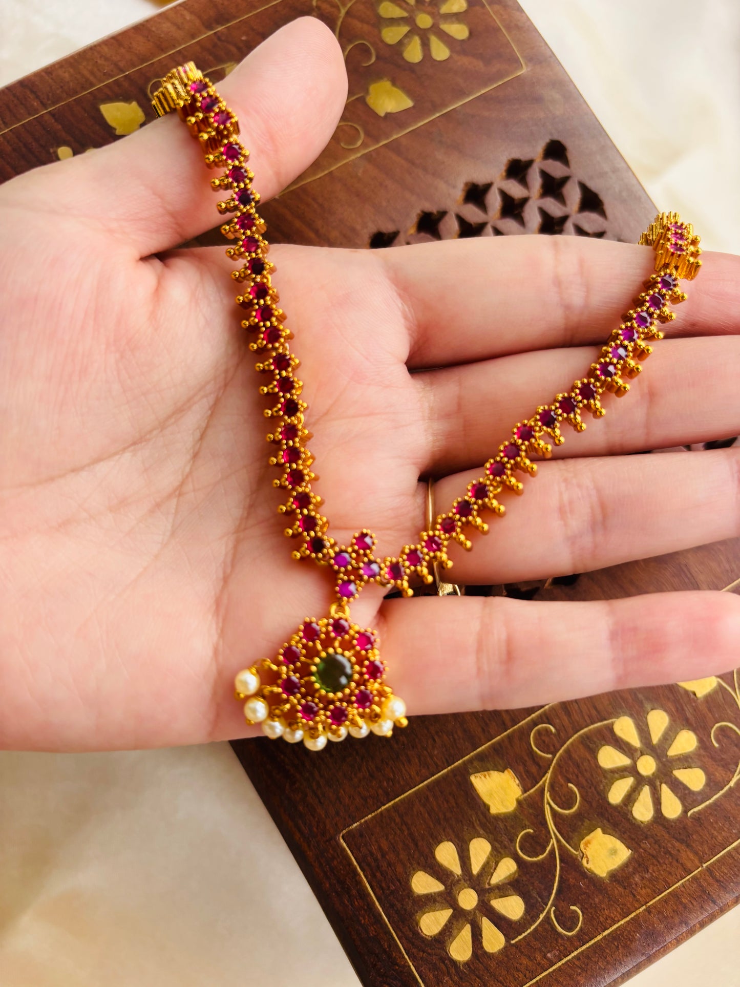 Kemp ruby attigai necklace