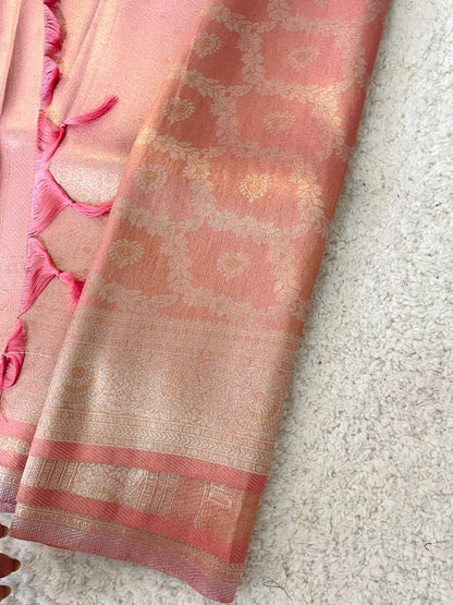 Beautiful soft Banarasi brocade crepe silk sarees in pastels