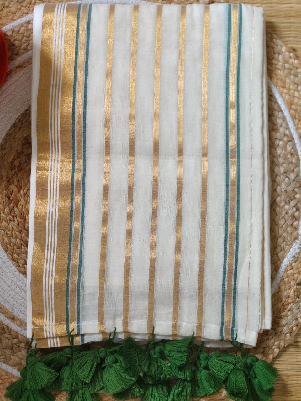 Pure and authentic mul cotton saree with zari stripes