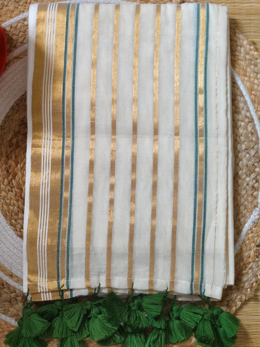 Pure and authentic mul cotton saree with zari stripes