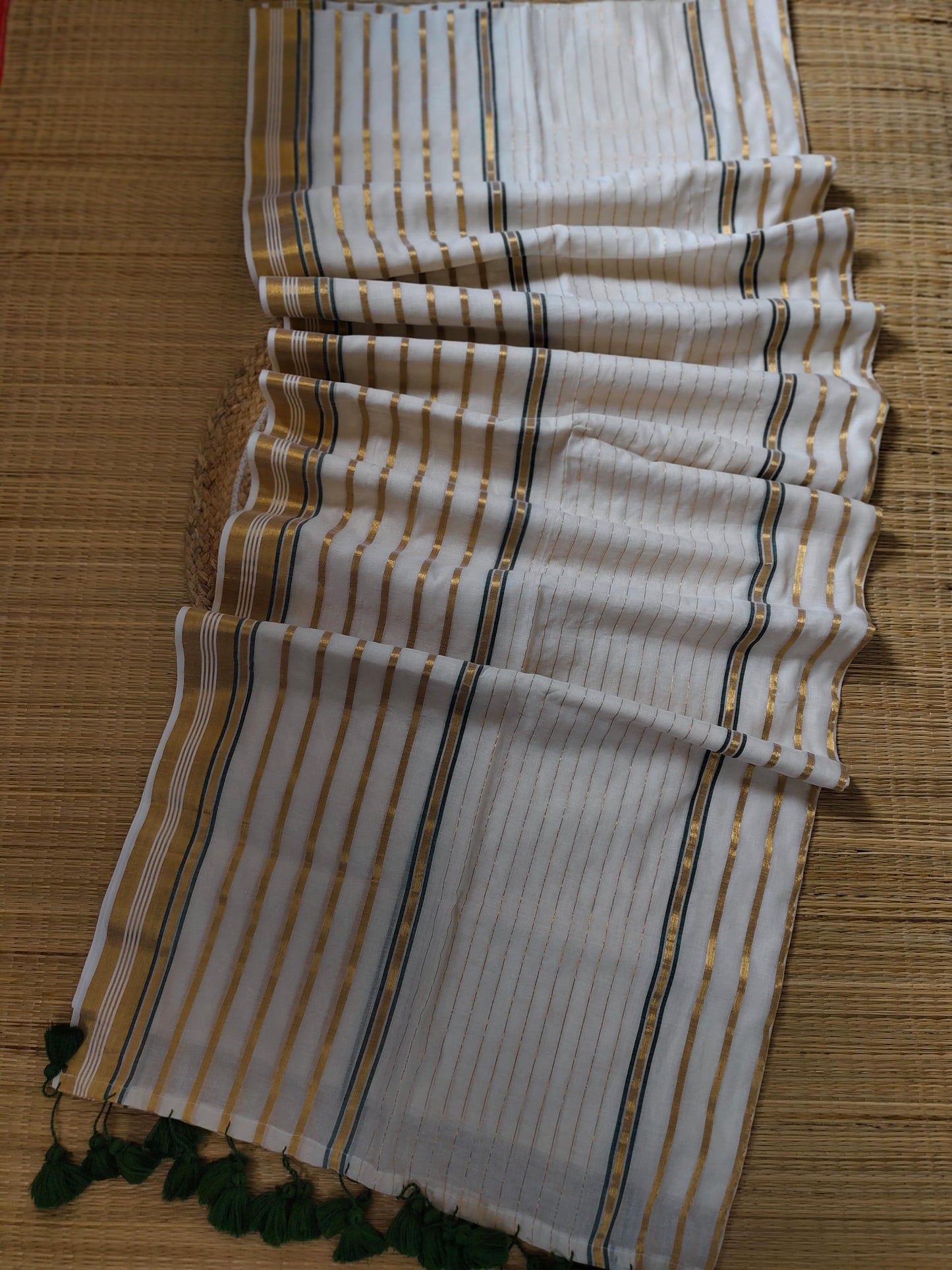 Pure and authentic mul cotton saree with zari stripes