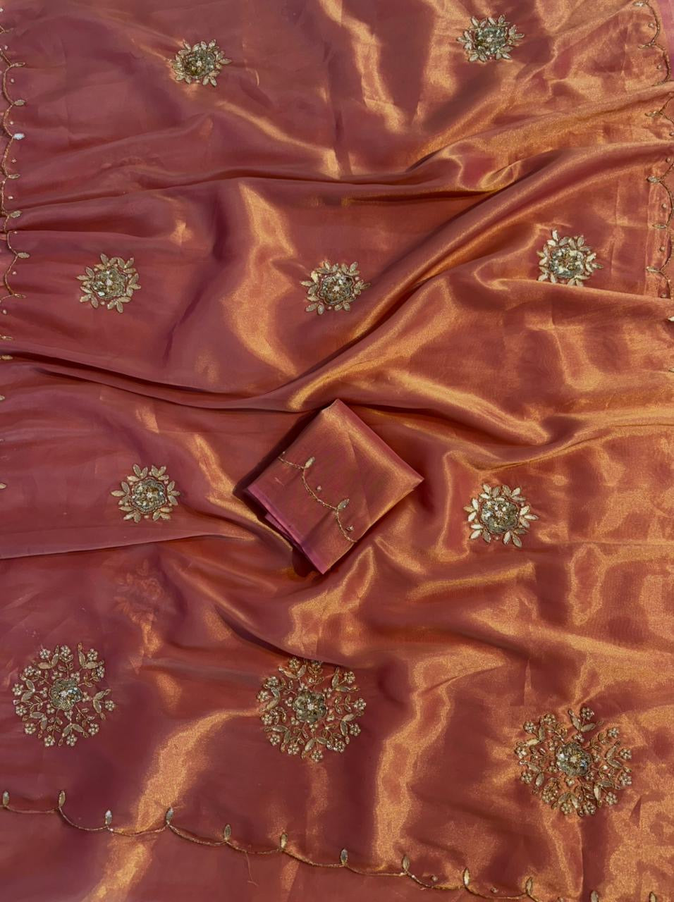 Soft two tone tissue silk with sequins and gotta patti work