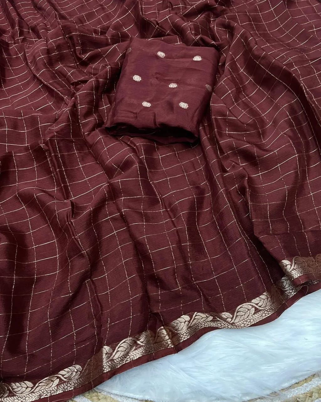 Soft Viscous chinon silk checks saree