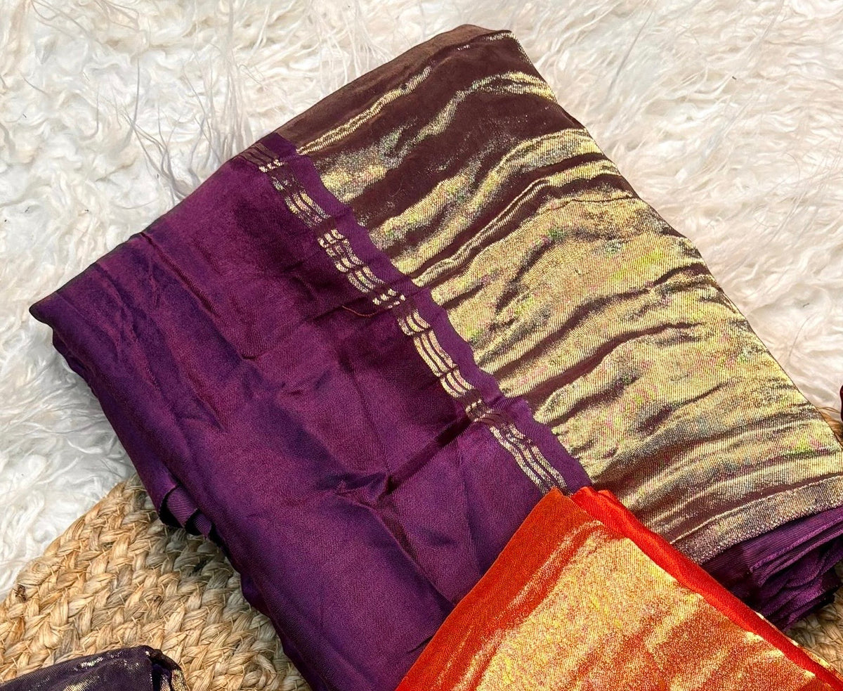 Beautiful Plain Modal silk saree with tissue pallu (Prebooking)