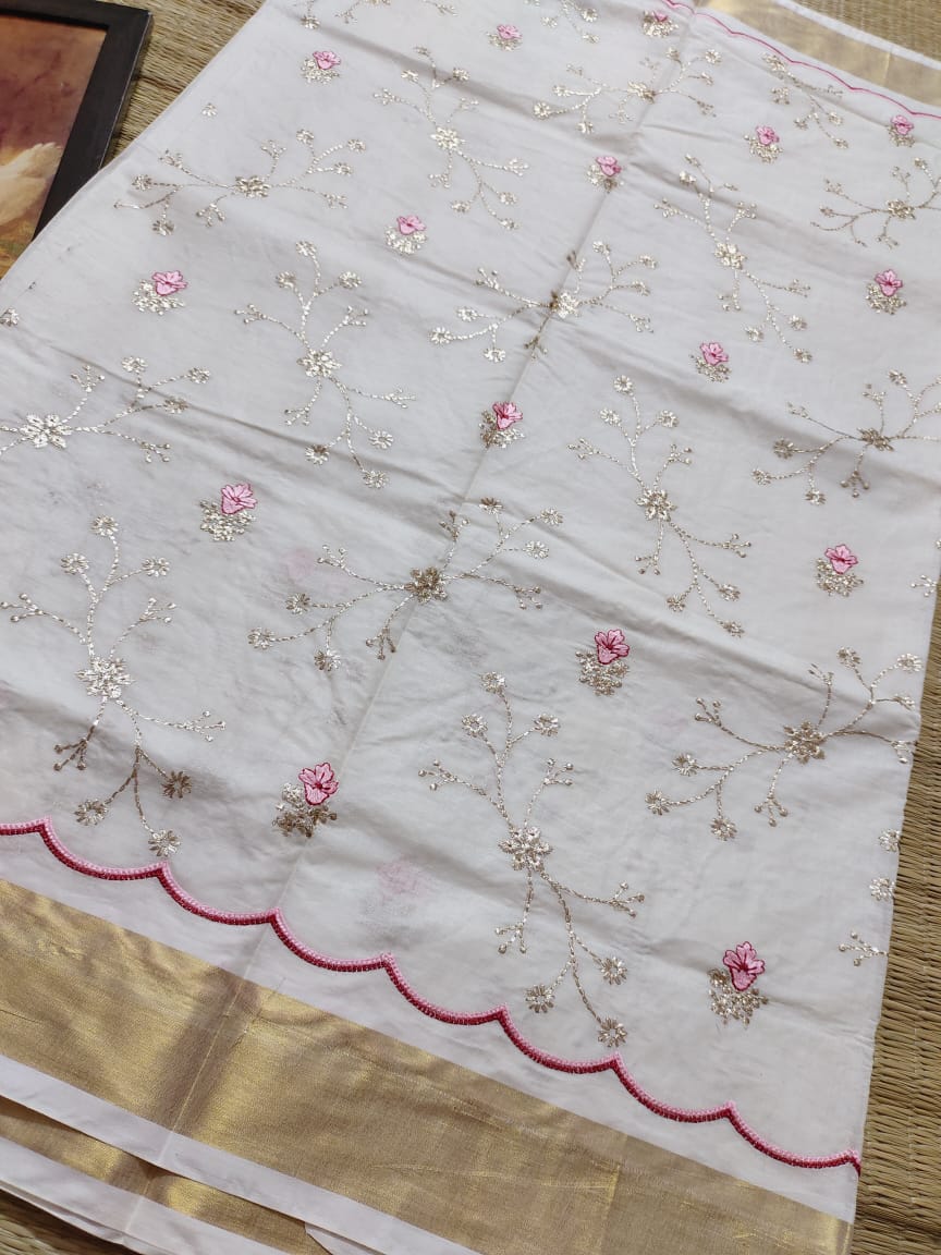 Kerala cotton saree - Embroidered