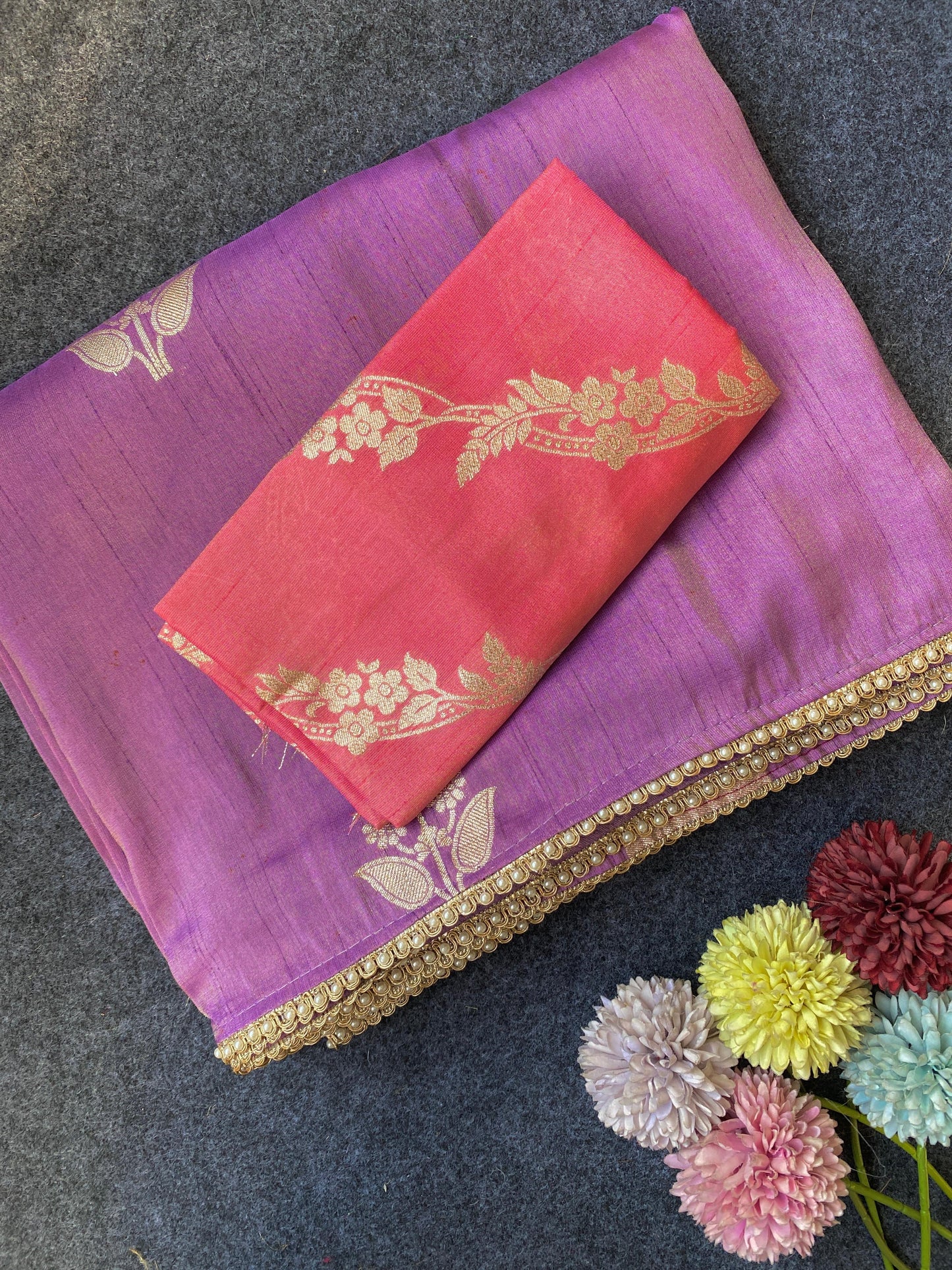 Premium Pure viscous dola silk saree with contrast blouse