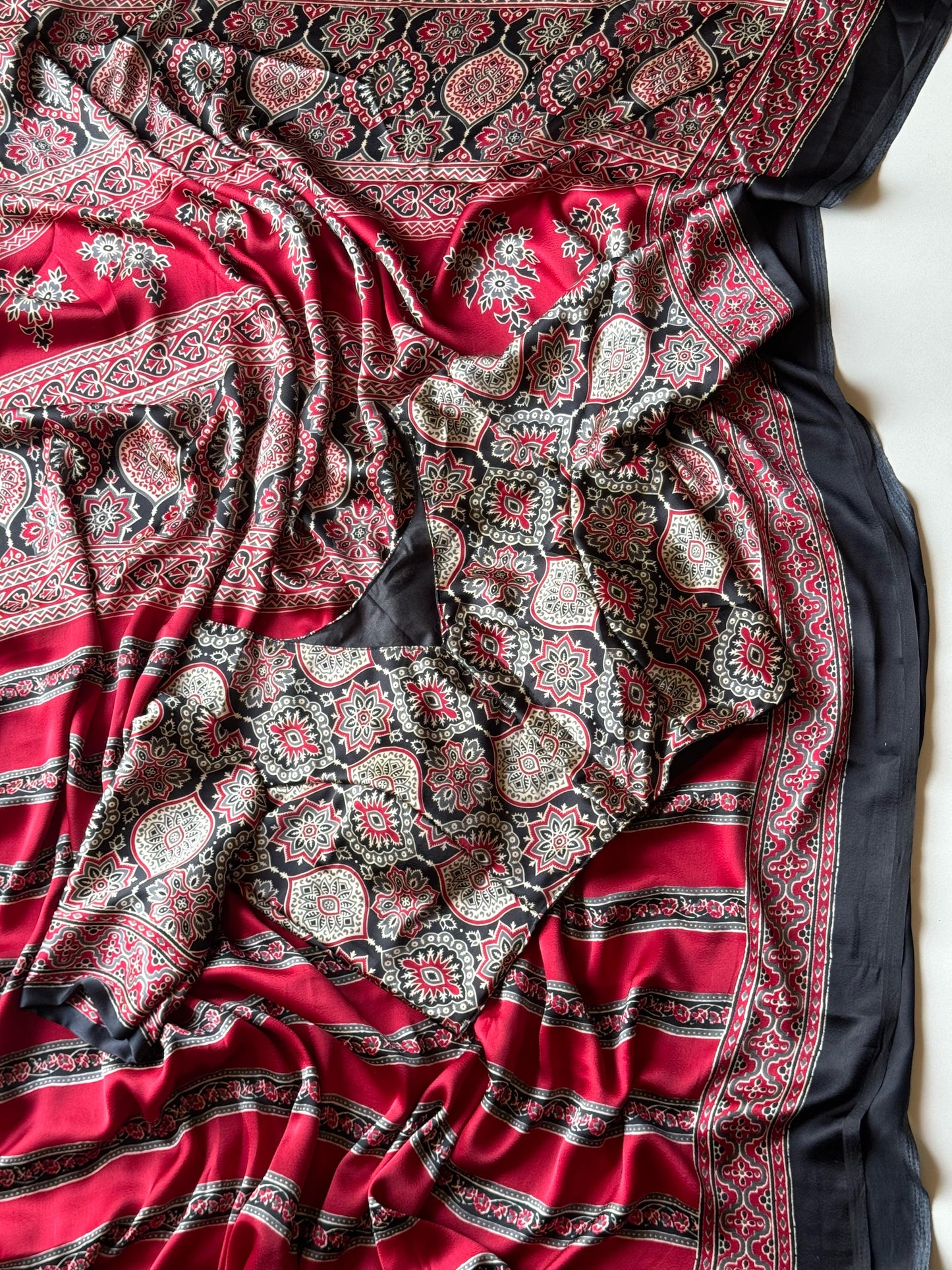 Semi modal silk saree with ajrakh prints