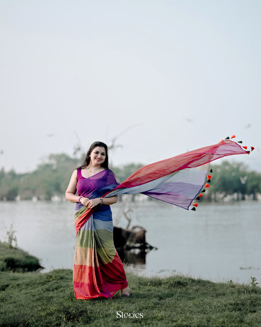 Soft Mul cotton saree - multi color