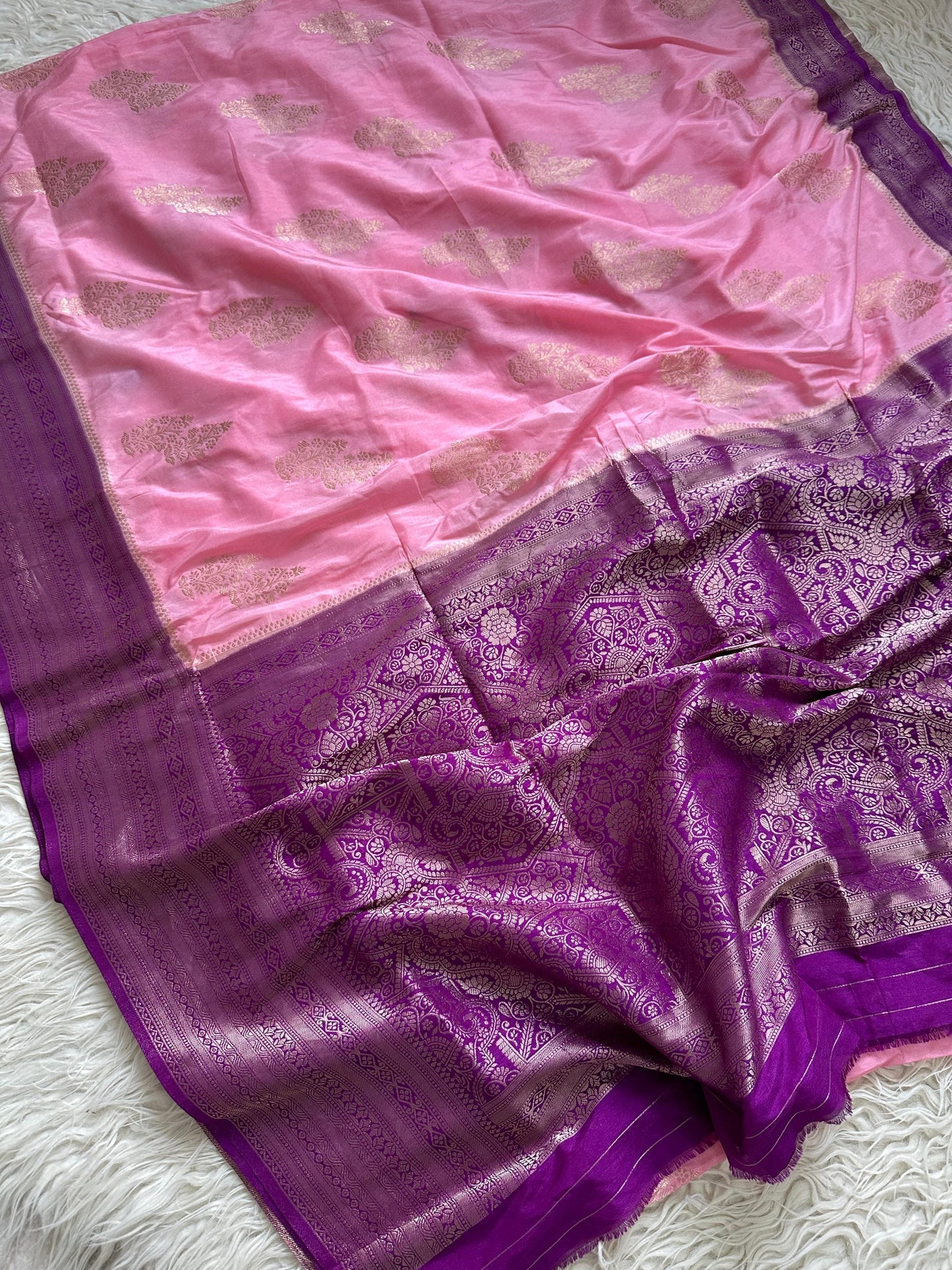 Beautiful semi katan saree with contrast border