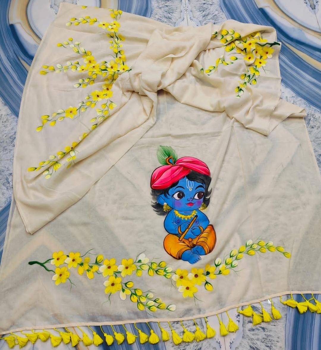 Handpainted Mul cotton - Krishna