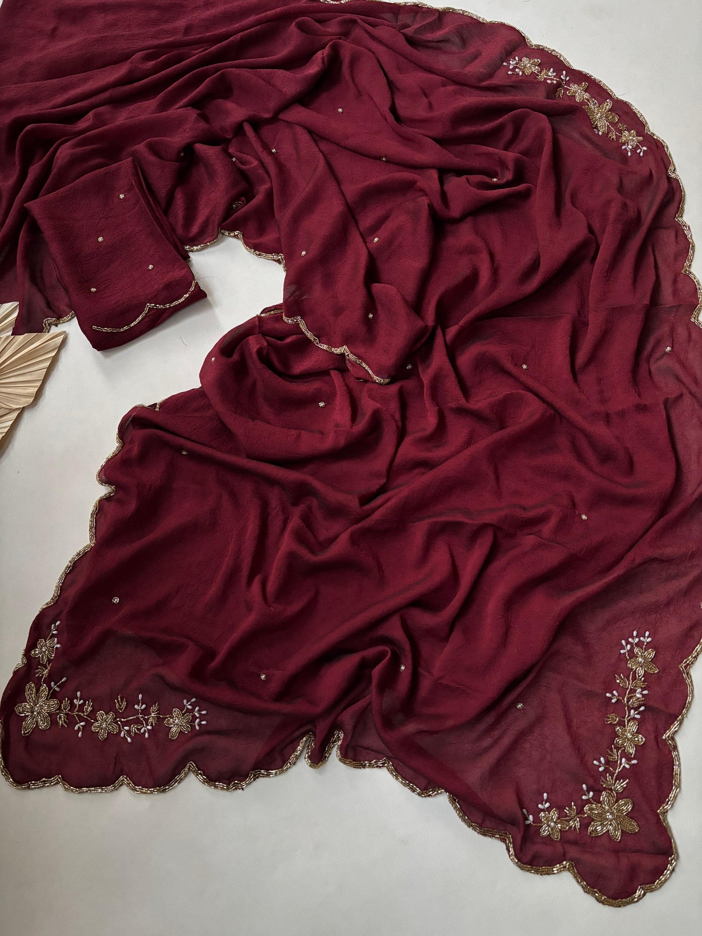 Soft crush rangoli saree with beautiful handwork on border and pallu