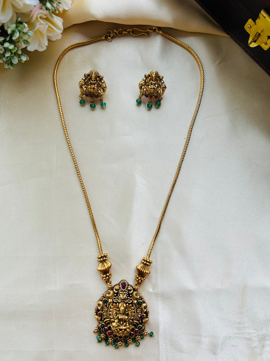 Beautiful Lakshmi temple pendant chain - green