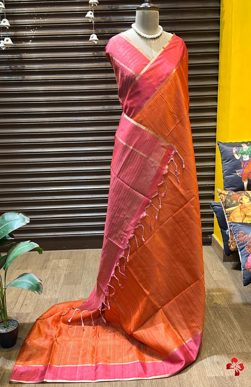 Beautiful semi matka saree with small zari weavings in body and contrast border