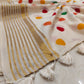 (Prebooking) Pure authentic mul cotton saree with zari stripes border and multi color polka body - without blouse