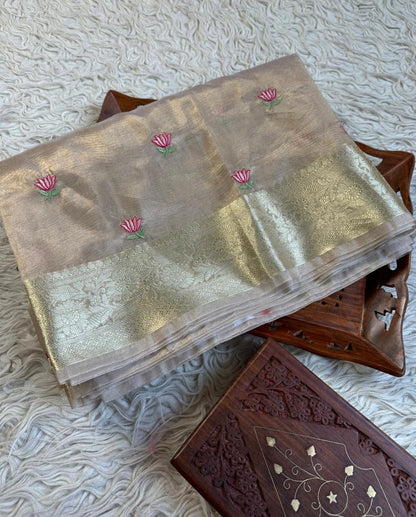 Beautiful semi Banarasi tissue silk embroidered saree