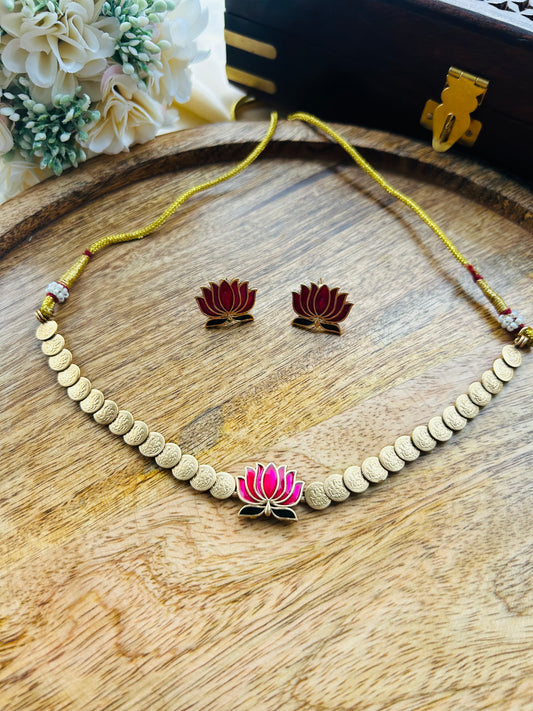 Beautiful Lotus coin necklace - Pink