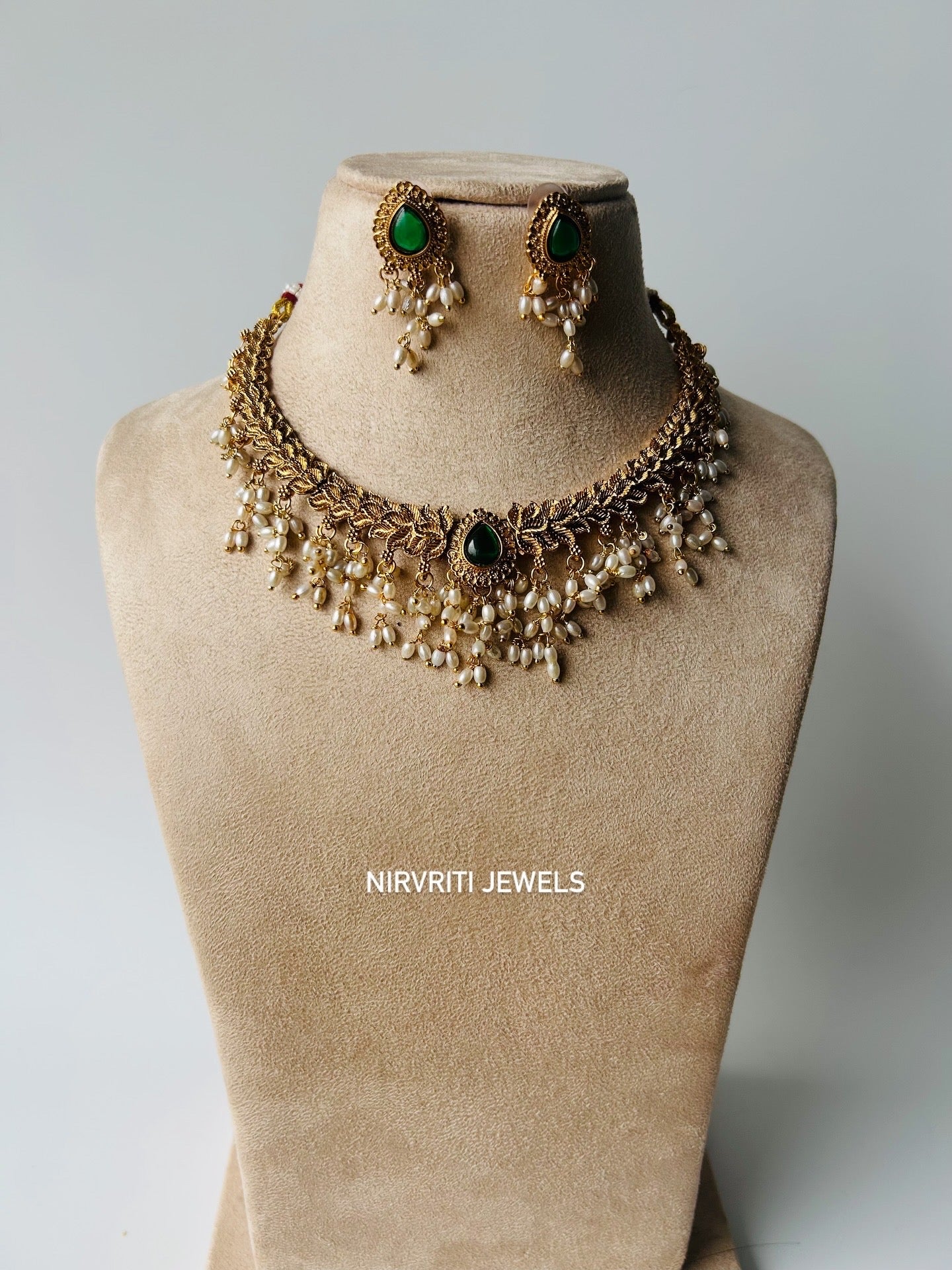 Emerald Cascade Pearl Choker Set