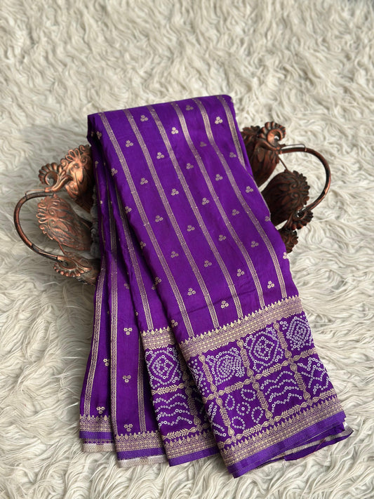 Banarasi semi Katan georgette saree with bandhini prints