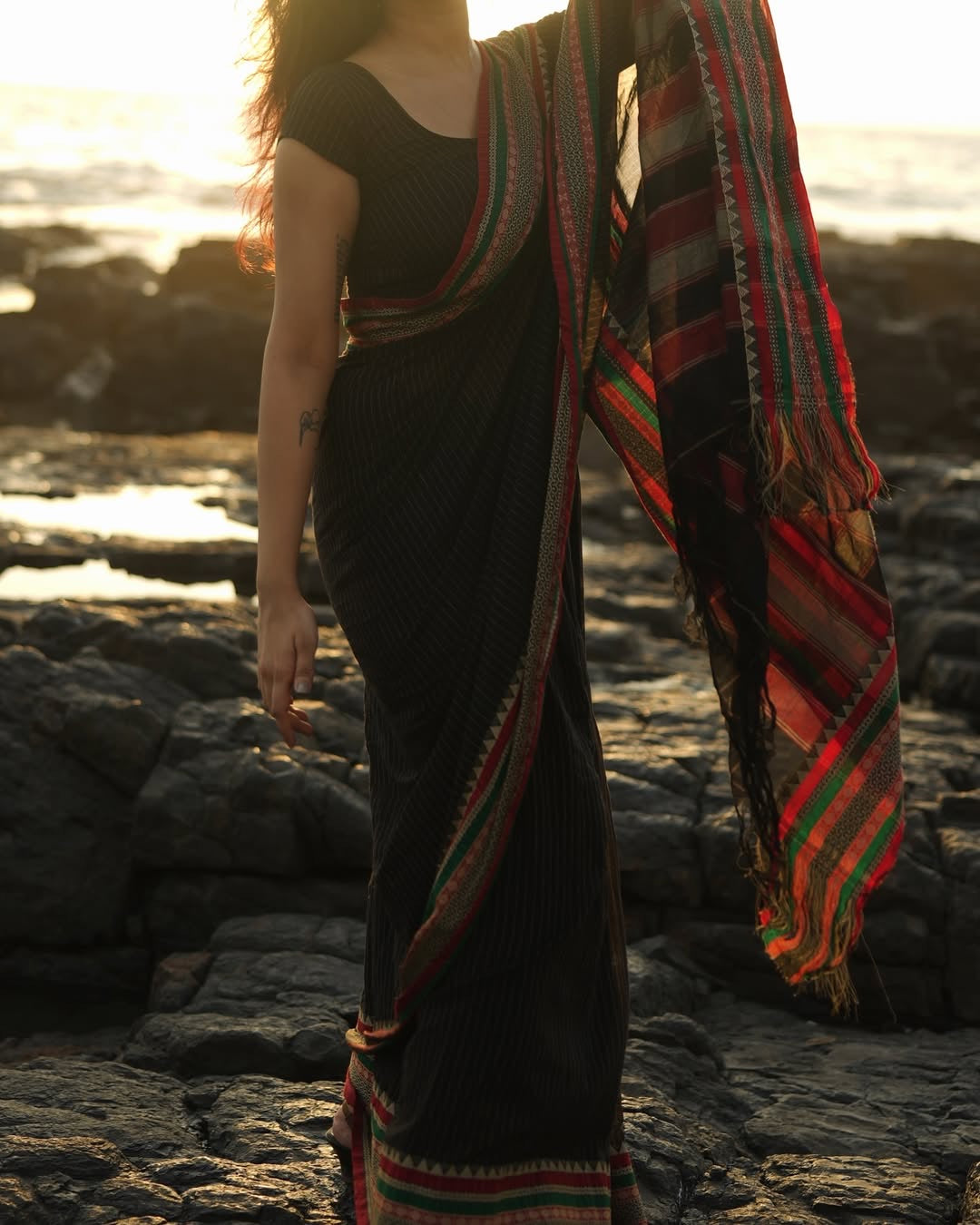 Soft Narayanpet saree with stripes and beautiful weaving border