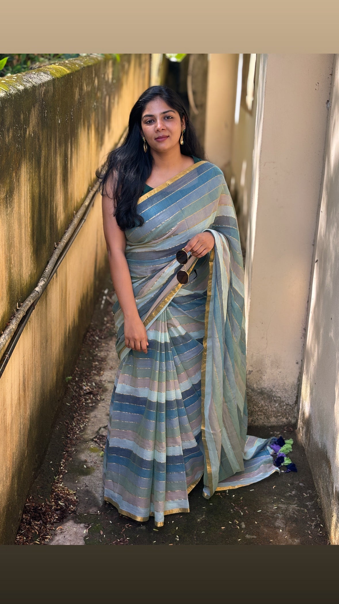 Soft authentic mul cotton saree with multi shades and zari lines - GB