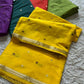 Premium semi crape Banarasi silk saree with small buttis and border
