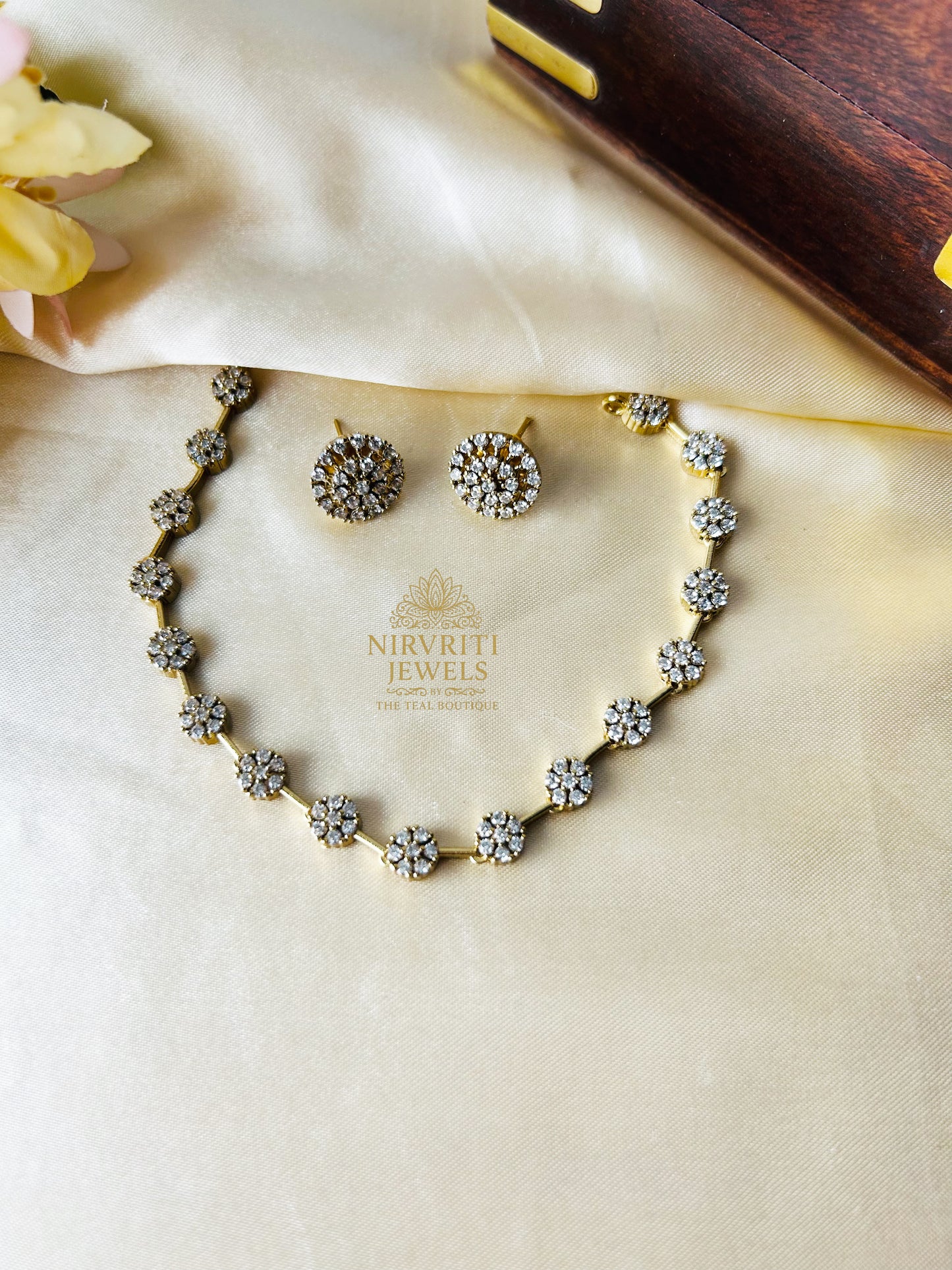 Beautiful AD stone floral round necklace